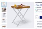Bijzettafel- dienblad op poten wit/naturel, Ophalen of Verzenden, Nieuw