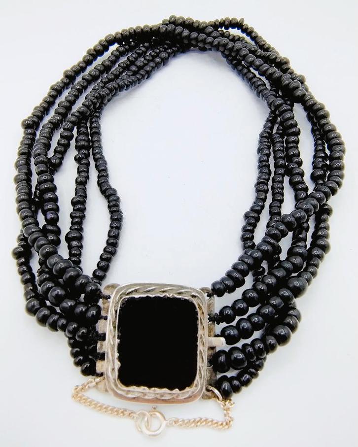 Gitten ketting met zilveren slot met Onyx, 38-40 cm, Sieraden, Tassen en Uiterlijk, Kettingen, Gebruikt, Zilver, Zwart, Verzenden