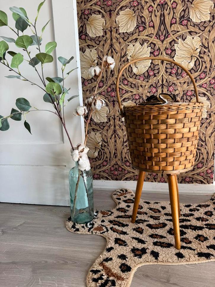 Vintage Mand met Houten Poten Sixties Naaikist Naaimandje, Huis en Inrichting, Woonaccessoires | Overige, Gebruikt, Ophalen