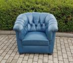 vintage leren club seat Chesterfield look blauw, Ophalen, Gebruikt, Nvt, 75 tot 100 cm