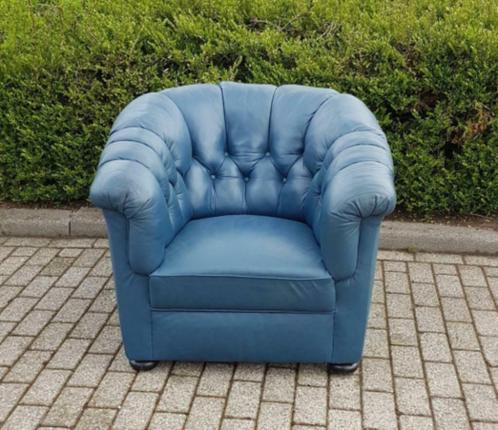 vintage leren club seat Chesterfield look blauw, Huis en Inrichting, Fauteuils, Gebruikt, Leer, 75 tot 100 cm, 75 tot 100 cm, Ophalen
