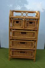 Vintage rotan / bamboe ladekast, 3 grote lades, 2 kleinere, Huis en Inrichting, Kasten | Ladekasten, Minder dan 50 cm, Gebruikt