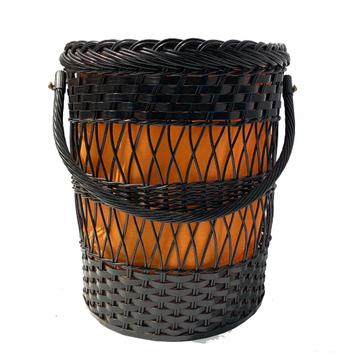 Vintage MAND met hengsel oranje zwart retro bloempot 33x41  beschikbaar voor biedingen