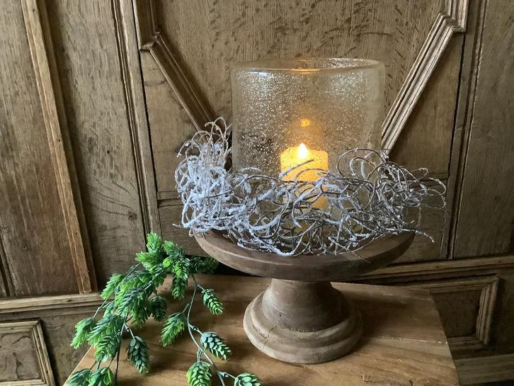 NIEUW houten schaal met kunsttak, windlicht en led kaars, Huis en Inrichting, Woonaccessoires | Kandelaars en Kaarsen, Nieuw, Ophalen of Verzenden