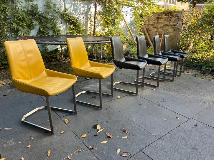 H&H Leren Eetkamerstoelen - Set van 6, Huis en Inrichting, Stoelen, Gebruikt, Vijf, Zes of meer stoelen, Leer, Grijs, Ophalen