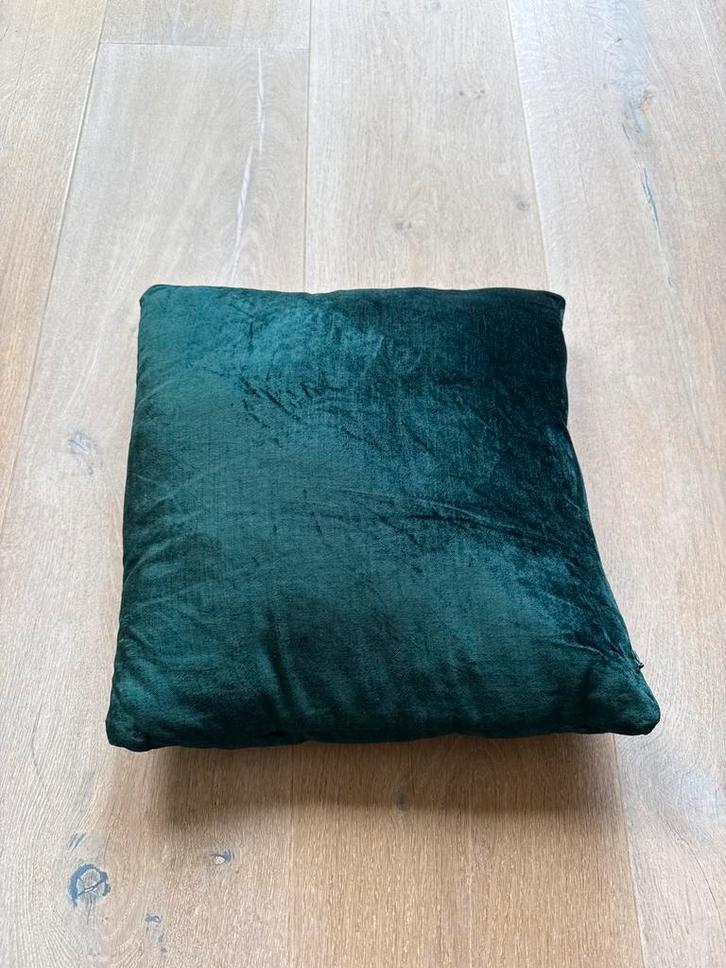 Donkergroen fluwelen kussen 35x35, Huis en Inrichting, Woonaccessoires | Kussens, Gebruikt, Groen, Vierkant, Ophalen of Verzenden