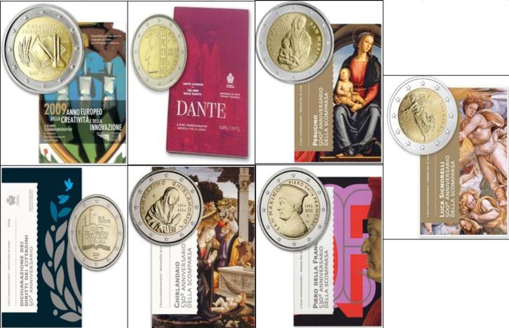 7 Verschillende San Marino 2-Euro Blisters 2009 t/m 2024, Postzegels en Munten, Munten | Europa | Euromunten, 2 euro, San Marino