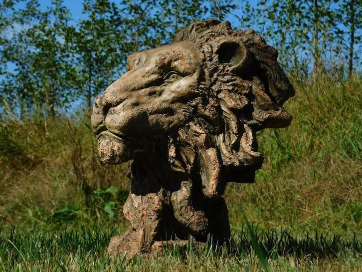 Beeld Leeuwenkop - 50 x 40 cm - Polystone, Verzamelen, Beelden en Beeldjes, Nieuw, Dier, Ophalen of Verzenden