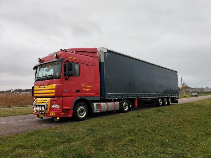 Daf XF105.410 en Schmitz Mega oplegger, goed onderhouden, Auto's, Vrachtwagens, Particulier, ABS, Airconditioning, Centrale vergrendeling