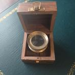 Antieke maritieme loep/vergrootglas in houten doosje, Hobby en Vrije tijd, Vergrootglazen, Loepen en Loeplampen, Ophalen of Verzenden
