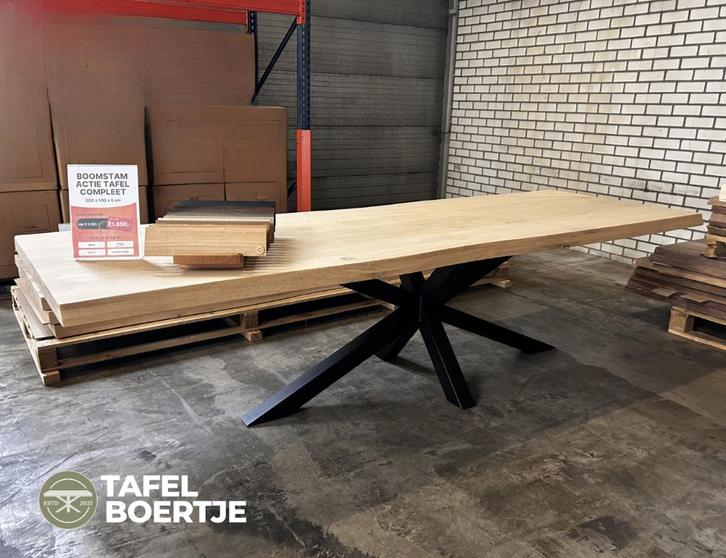 boomstam eiken tafelblad 300 x 100 cm, Huis en Inrichting, Tafels | Eettafels, Nieuw, 100 tot 150 cm, 200 cm of meer, Vijf personen of meer