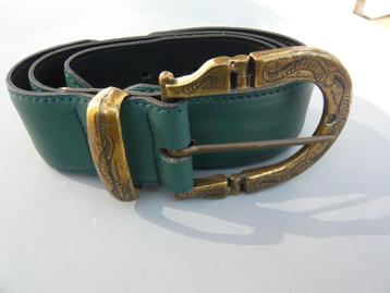 riem ceintuur van Geiger groen leer 3,5 breed x 77cm (mt 36) beschikbaar voor biedingen