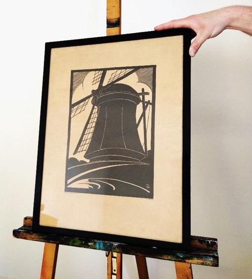 Piet Bulthuis grote houtsnede molen, Antiek en Kunst, Kunst | Etsen en Gravures, Ophalen of Verzenden
