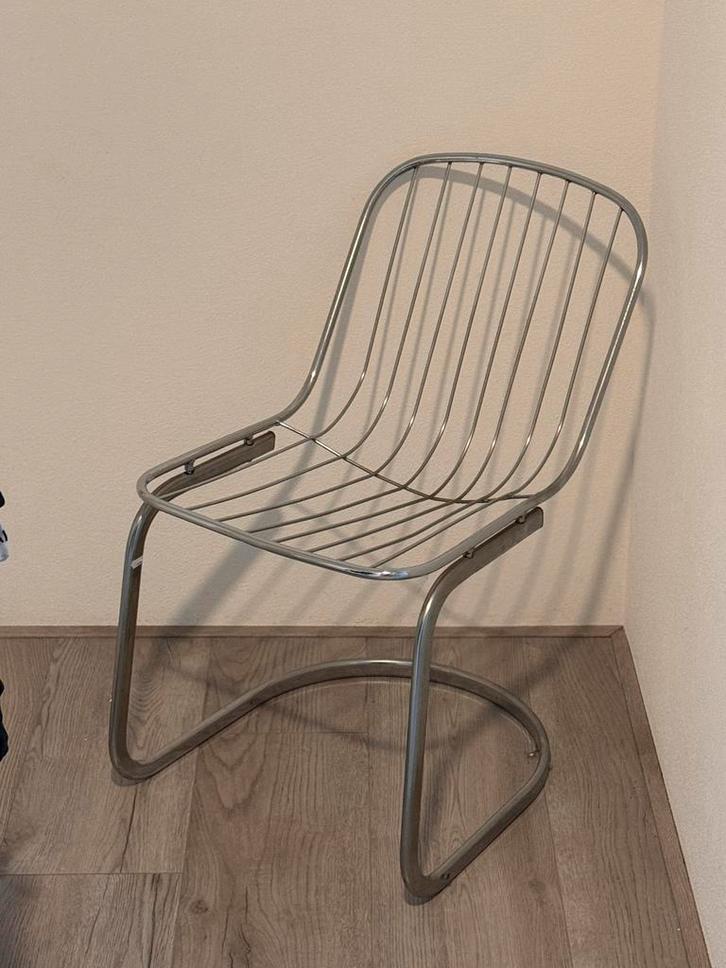Vintage Rinaldi Draadstoel Jaren 80, Huis en Inrichting, Stoelen, Zo goed als nieuw, Eén, Metaal, Grijs, Ophalen of Verzenden