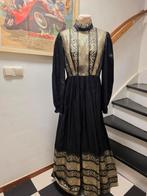 YV7462: Vintage 70's Maxi Dress - Jurk, Maat 38/40 (M), Zwart, Ophalen of Verzenden, Vintage