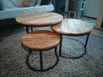 Mangohouten salontafels set van 3, Ophalen, Rond, 50 tot 100 cm, Zo goed als nieuw