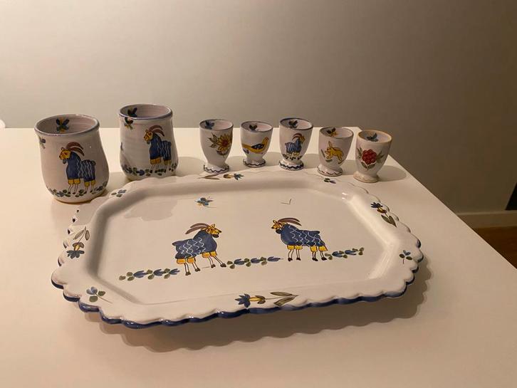 Keramiek Plateau met Kopjes & Eierdopjes, Antiek en Kunst, Antiek | Keramiek en Aardewerk, Ophalen of Verzenden