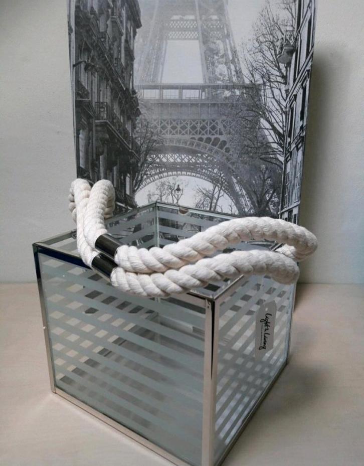 Chique Windlicht glas zilver Lantaarn Light & Living Nieuw, Huis en Inrichting, Woonaccessoires | Krantenbakken en Lectuurbakken