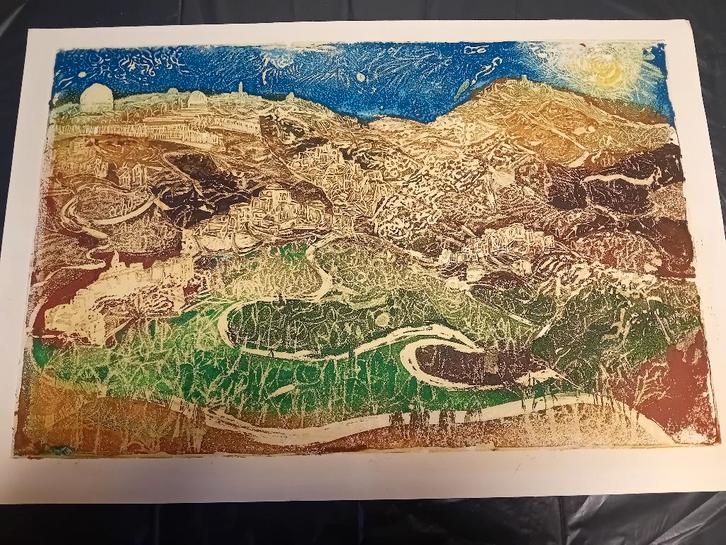 Mooie aquarel van de Olijfberg van Abraham Yakin, Antiek en Kunst, Kunst | Schilderijen | Klassiek, Ophalen