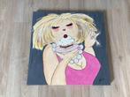 Dikke dame met gebakje, Huis en Inrichting, Ophalen, Zo goed als nieuw, Schilderij, Minder dan 50 cm
