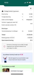 €230 Centerparcs Eemhof 30/06 tm 02/07 5 personen, Drie personen of meer, Ticket of Toegangskaart