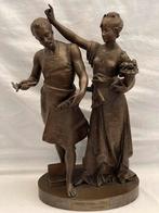 Prachtig Groot Antiek Bronzen Dubbel Beeld 70 cm, Ophalen