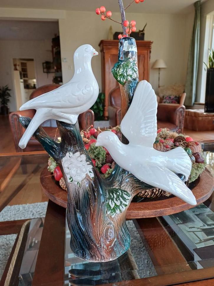 Franse Brocante Duifjes  karaf fles vogels barbotine KLEM, Antiek en Kunst, Curiosa en Brocante, Ophalen of Verzenden