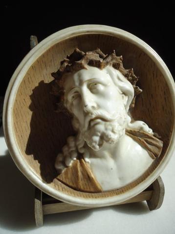 antiek porselein tondo's FAUX-BOIS Jezus Maria c1800 France 