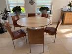 6 eetkamerstoelen van dik piloten leer en rvs poten/frame, Ophalen, Rvs leer, Bruin, Leer