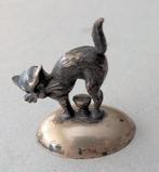 Klein beeldje kat - zilverkleurig metaal, Ophalen of Verzenden