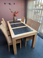 Eetkamertafel met natuursteen blad + 6 Lloyd Loom stoelen, Huis en Inrichting, Tafels | Eettafels, Ophalen, Gebruikt, 50 tot 100 cm