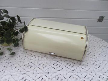 oud gele brocante broodtrommel van brabantia (oud logo) beschikbaar voor biedingen