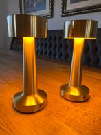 2 Goudkleurige LED Lampjes - Oplaadbaar, Huis en Inrichting, Lampen | Tafellampen, Ophalen, Nieuw, Metaal, Minder dan 50 cm