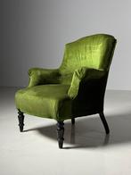 Franse stoel Fauteuil antiek velvet groen, Huis en Inrichting, Fauteuils, Ophalen, Gebruikt, Stof