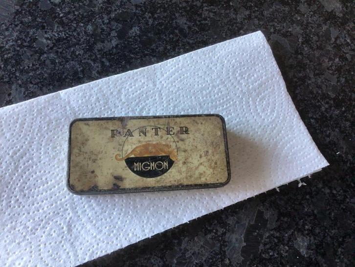 Vintage oud sigarenblikje Panter/ mignon, Verzamelen, Blikken, Gebruikt, Overige, Ophalen of Verzenden