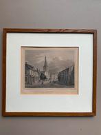 Originele prent van de markt van Tilburg . Met heikese kerk, Antiek en Kunst, Ophalen of Verzenden