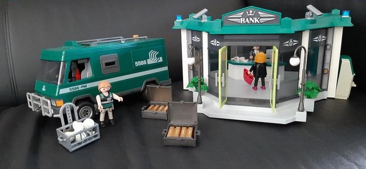 Playmobil bankkantoor 5177 en waardentransport 5566, Kinderen en Baby's, Speelgoed | Playmobil, Gebruikt, Complete set, Ophalen of Verzenden