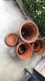 3 x terra cotta potten met schotels, Tuin en Terras, Ophalen, Gebruikt, Rond, Minder dan 25 cm