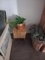 Brocant houten meerpaal bijzettafeltje, Ophalen, Minder dan 45 cm, Minder dan 55 cm, Rond