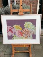 Zeefdruk Martin van Vreden bloemen roze paars groot 1990, Ophalen of Verzenden