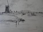 Litho brug met molens en boot, Zaandam onbekend signatuur, Antiek en Kunst, Kunst | Litho's en Zeefdrukken, Verzenden