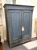 Vintage houten kledingkast, garderobekast, kleur blauw, Ophalen, Gebruikt, 100 tot 150 cm, T