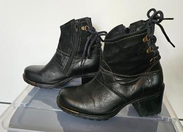 FLY London Zwart Leren /Suède Biker Boots /Laarsjes Maat 37 beschikbaar voor biedingen