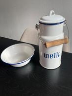 Emaille melkbus en schaaltje, Antiek en Kunst, Antiek | Emaille, Ophalen of Verzenden