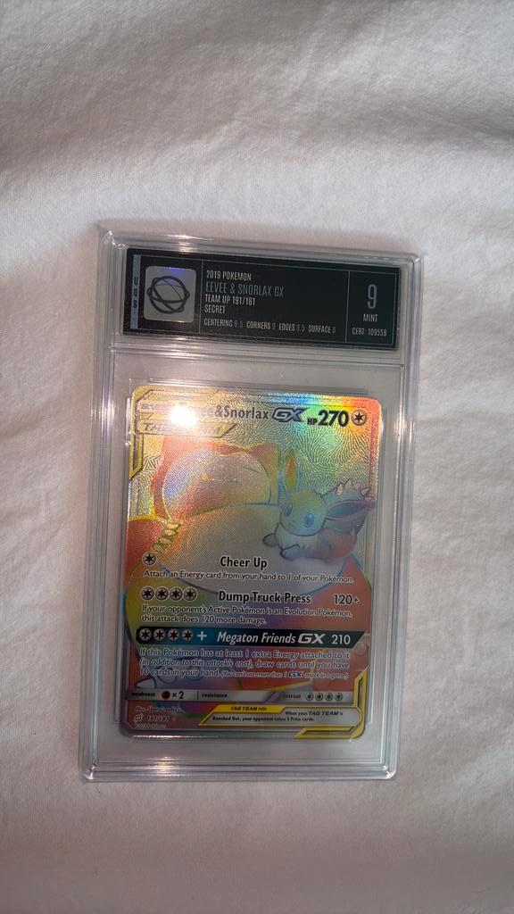 Eevee & Snorlax GX TeamUp 191/181 rainbow, Hobby en Vrije tijd, Verzamelkaartspellen | Pokémon, Zo goed als nieuw, Ophalen of Verzenden