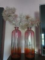 Vazen glas oranje roze zgan set 2 stuks, Oranje, Ophalen of Verzenden, Minder dan 50 cm, Glas