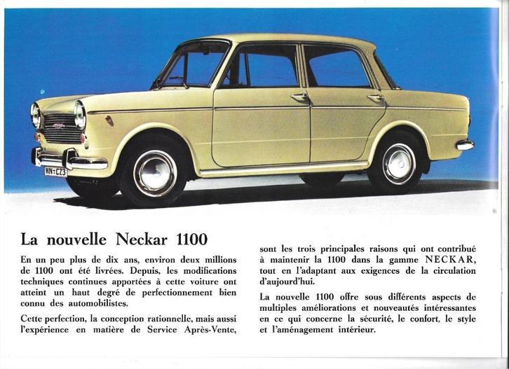 NECKAR 1100,  1967, Boeken, Auto's | Folders en Tijdschriften, Zo goed als nieuw, Overige merken, Ophalen of Verzenden