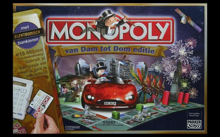 Monopoly - Van Dam tot Dom editie ( goud ), Hobby en Vrije tijd, Gezelschapsspellen | Bordspellen, Zo goed als nieuw, Een of twee spelers
