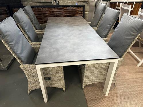 Suns savona 220  antraciet of wit + HPL TOP cemento / stone, Tuin en Terras, Tuintafels, Nieuw, Rechthoekig, Aluminium, Ophalen