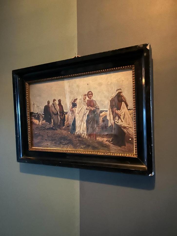 oude lijst met afbeelding bijbelse figuren erin, Antiek en Kunst, Kunst | Schilderijen | Klassiek, Ophalen of Verzenden